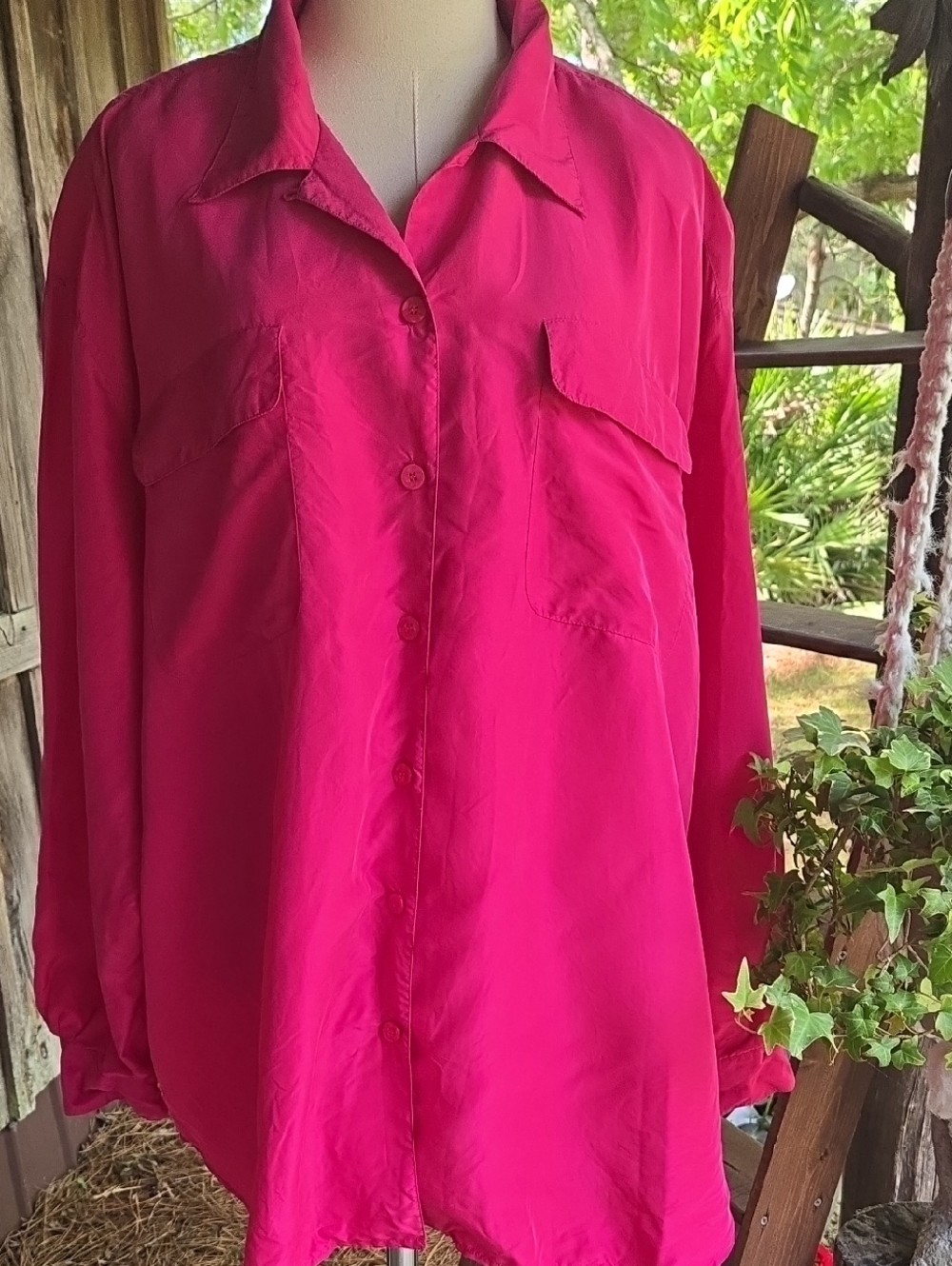 Liz Baker 100% Silk Hot Pink Long Sleeve Button-up Shirt Size 3x